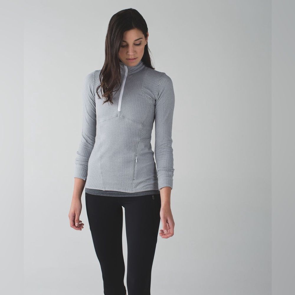 Lululemon Kanto Catch Me 1/2 Zip Heathered Herringbone Heathered White Slate 6